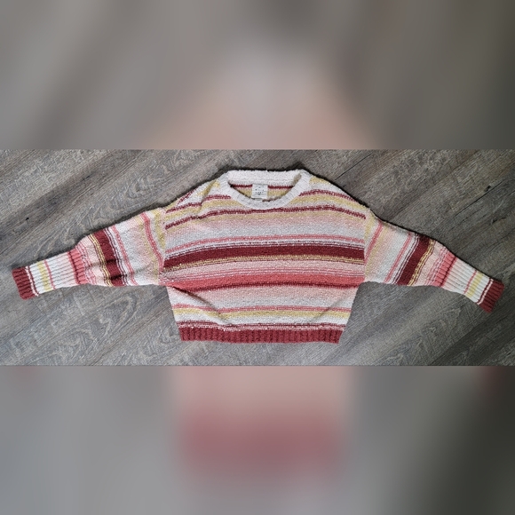 Billabong Cropped Sweater Women's S Cream & Red 100% Cotton Rough Knit  Dolman S - Picture 5 of 14